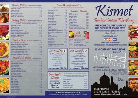 Menu - Kismet Tandoori