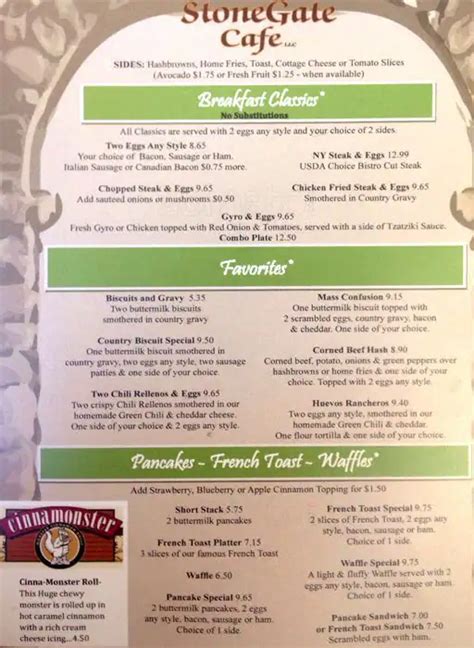 Menu - Stonegate Cafe in Parker, CO