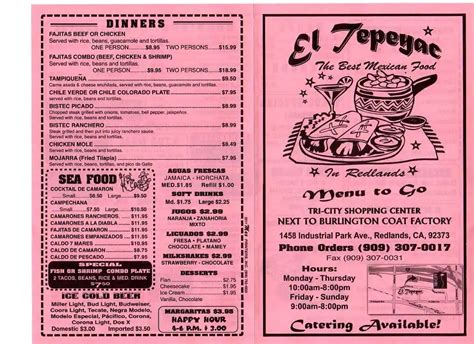 Menu - Tepeyac Restaurant & Tequila Sports Bar - Mexican Restaurant …