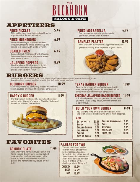 Menu - the Buckhorn Saloon