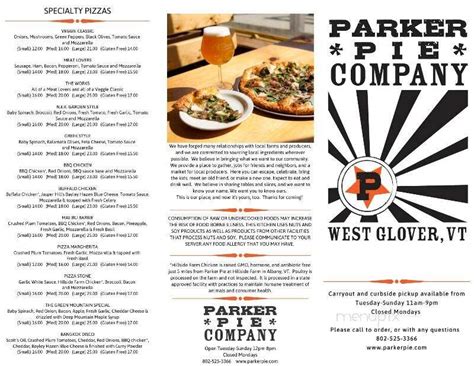 Menu 1 — The Parker Pie Co.