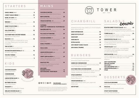 Menu 2024 - The Tower Hotel in Magill (SA) TheFork