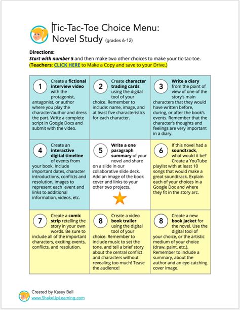 Menu Examples and Templates Creating Choice Boards and Learning Menus