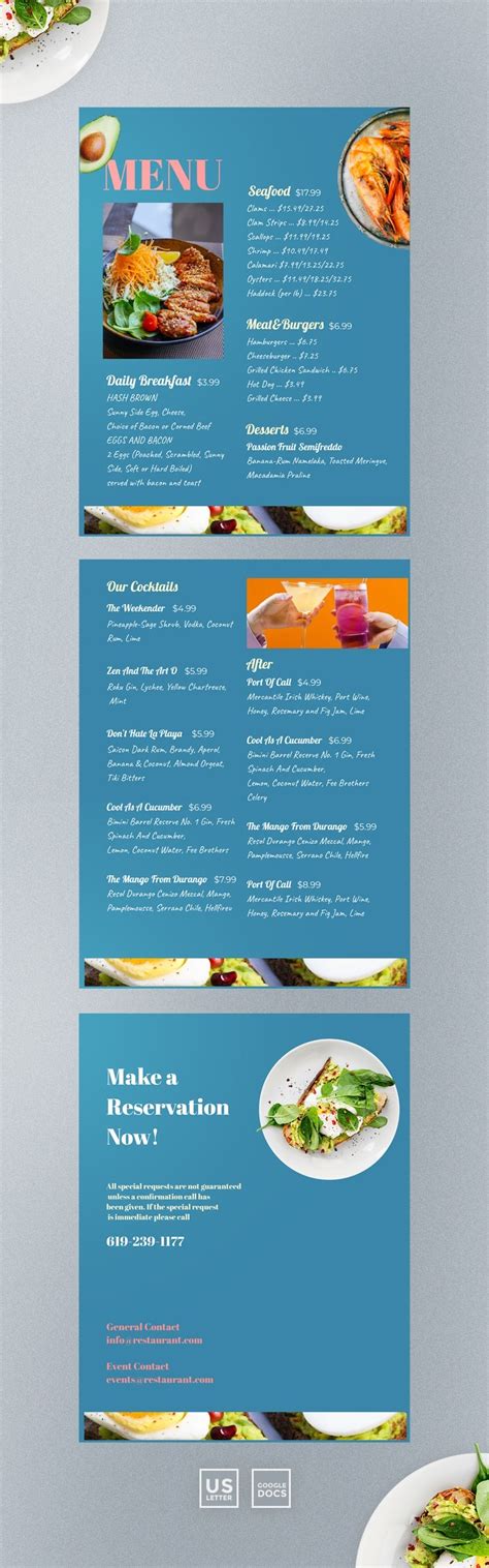 Menu Google Docs Template