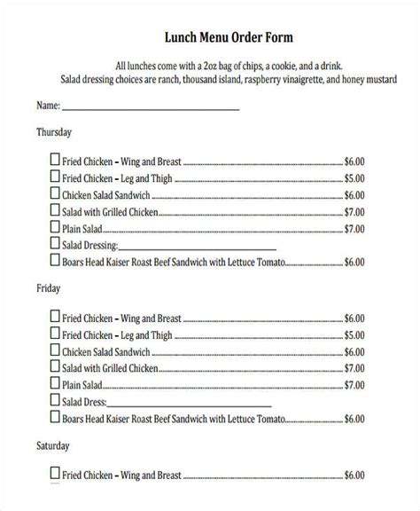 Menu Order Forms 8+ Free Word, PDF Format Download