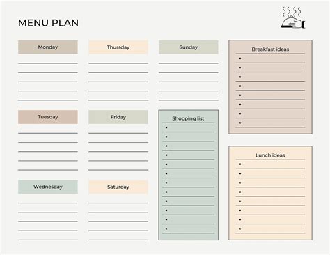 Menu Planner Free Printable Colorful Boxes Weekly Meal Planner Menu