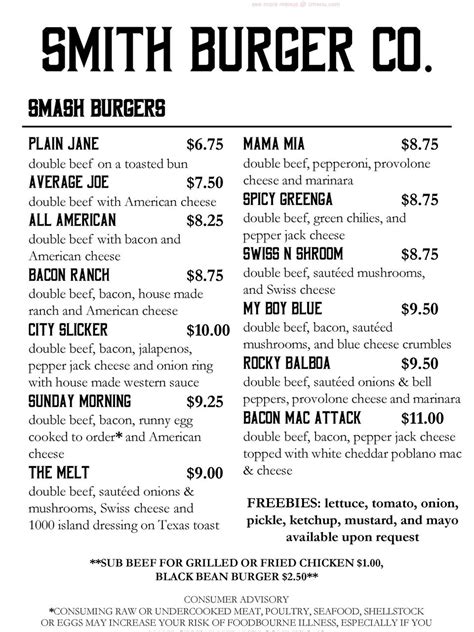 Menu Smith Burger Company