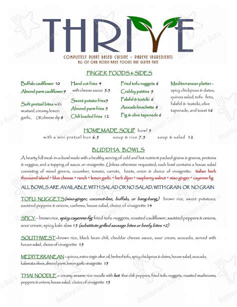 Menu Thrive Diner