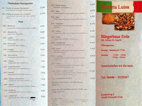 Menu at Bürgerhaus Erda - Pizzeria Luisa, Hohenahr