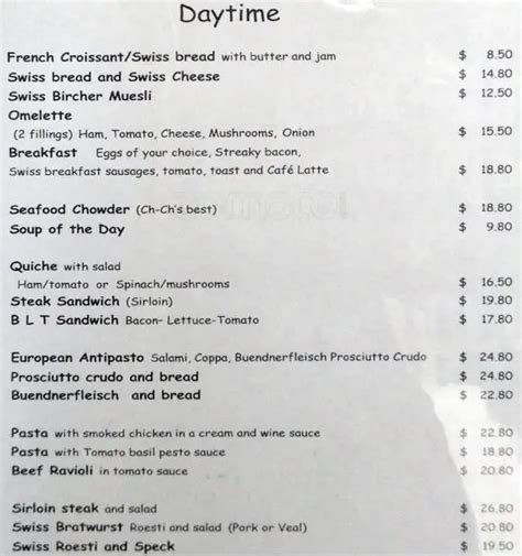 Menu at Bistro 155 restaurant, Christchurch