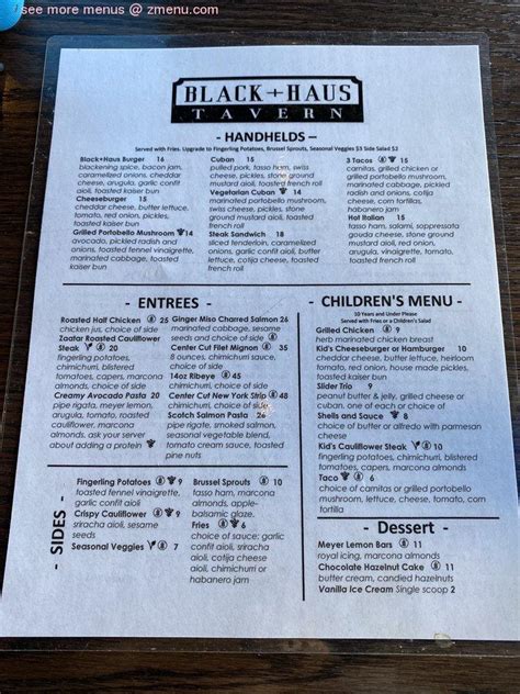 Menu at Black+Haus Tavern pub & bar, Parker