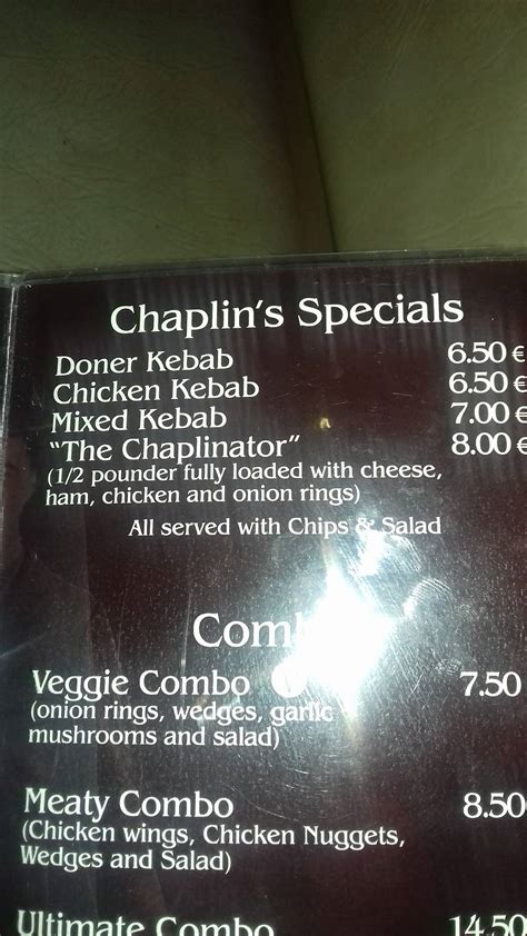 Menu at Chaplin