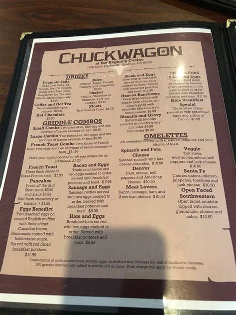 Menu at Chuckwagon Restaurant, Laughlin