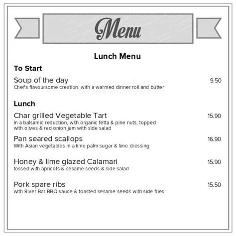 Menu at Clive