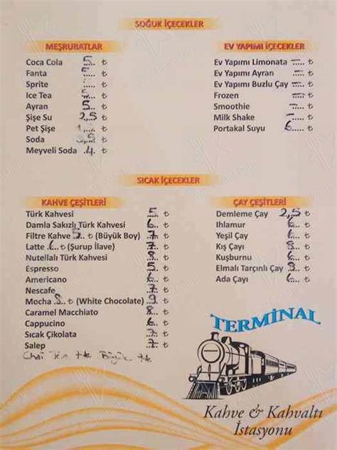 Menu at Coffee Terminal Station, Istanbul Restaurant Guru.