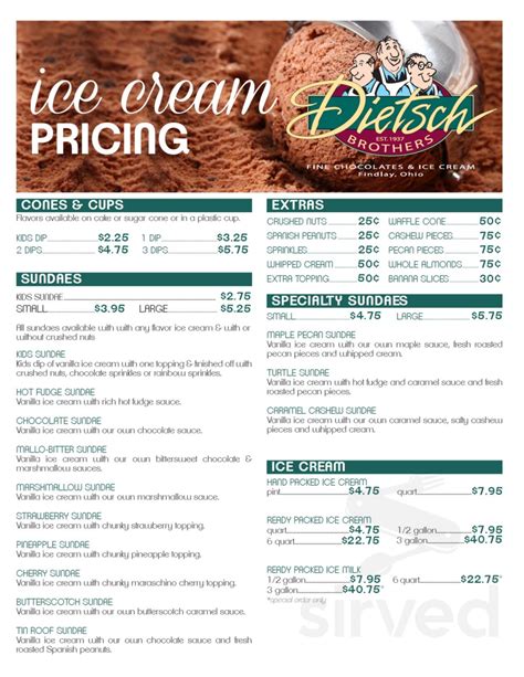 Menu at Dietsch Brothers desserts, Findlay, 400 W Main Cross St