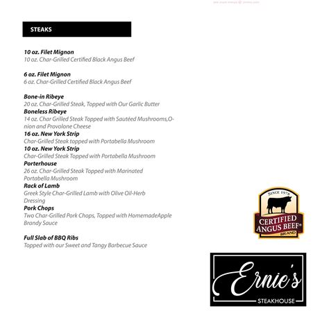 Menu at Ernie