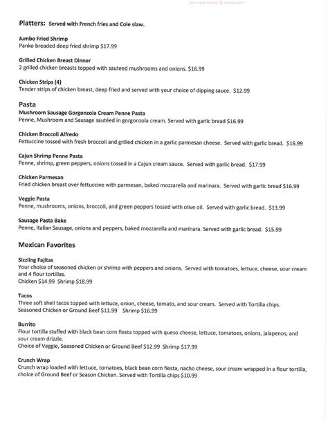 Menu at Featherbone Restaurant & Lounge, Three Oaks