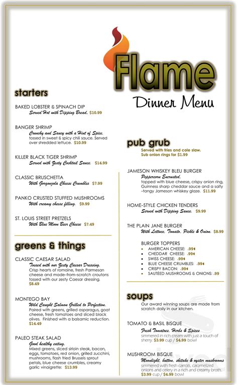 Menu at Flames pub & bar, Weatherford - Restaurant Guru