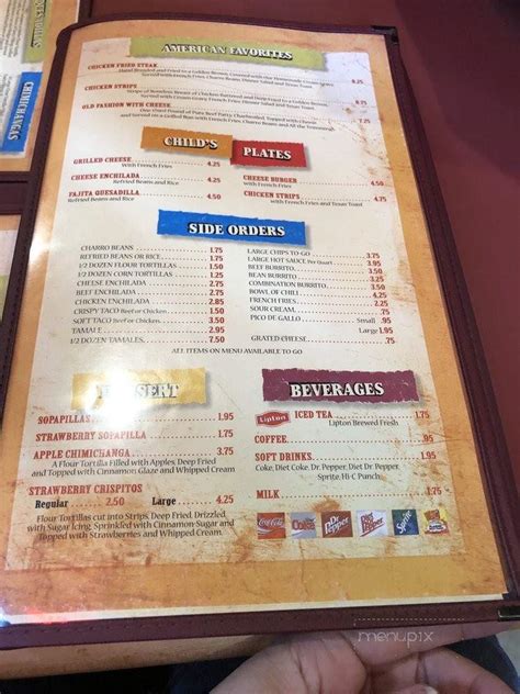 Menu at Juan Pablos restaurant, Sulphur Springs