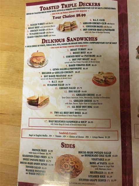 Menu at Metuchen Diner restaurant, Metuchen, 338 Lake Ave