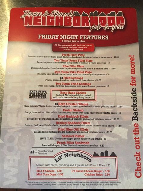 Menu at Neighborhood Pub & Grill, Chilton - Restaurant Guru