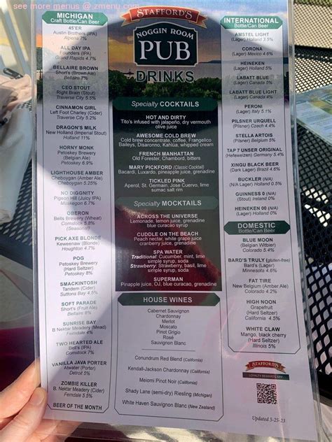 Menu at Noggin Room Pub, Petoskey - Restaurant Guru