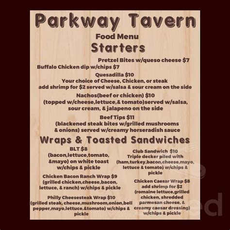 Menu at Parkway Tavern pub & bar, Tacoma - Restaurant Guru