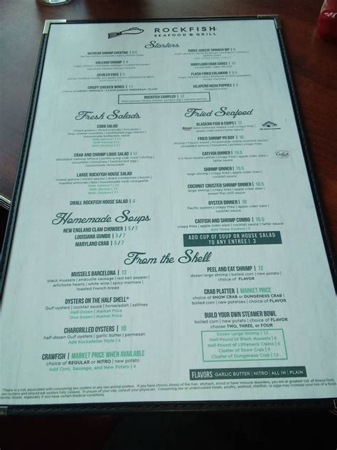 Menu at Rockfish Seafood Grill restaurant, Houston, Westheimer …