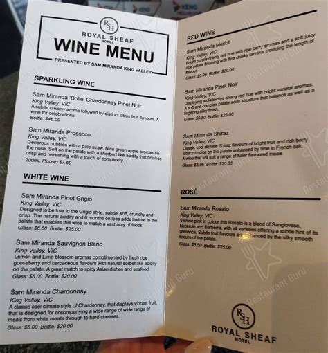 Menu at Royal Sheaf Hotel pub & bar, Burwood