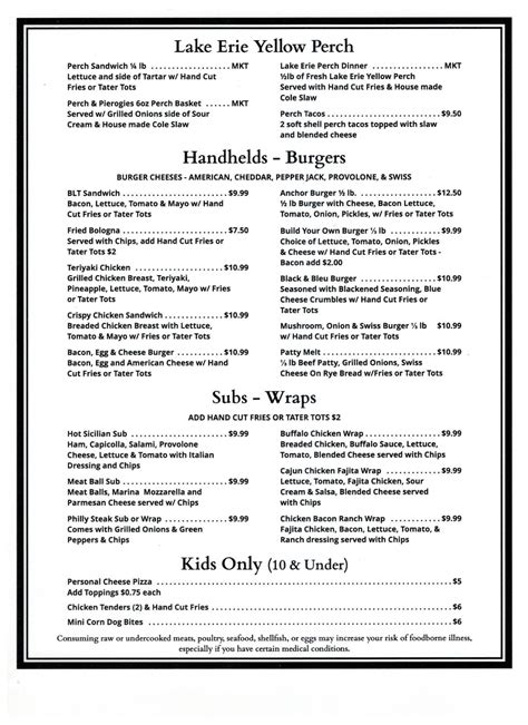 Menu at Sand Bar, Huron - Restaurant Guru