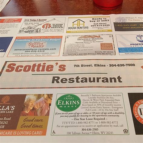 Menu at Scottie’s of Elkins restaurant, Elkins