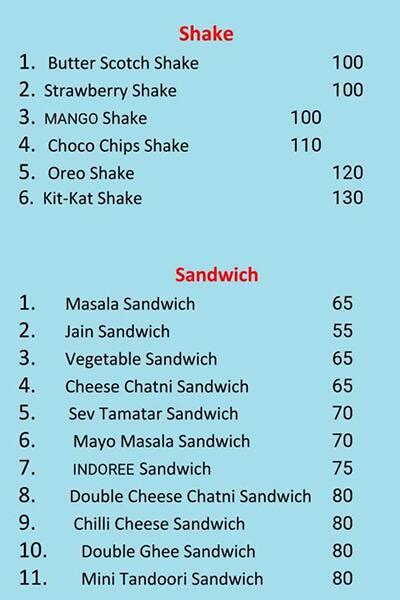 Menu at Shri Balaji Sandwich, Anjar