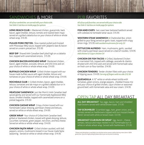 Menu at Taps Brewhouse pub & bar, Niagara Falls - Restaurant Guru