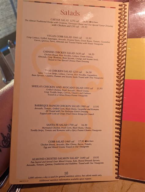 Menu at The Cheesecake Factory restaurant, Tulsa, East 71st St S