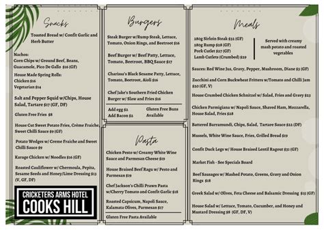 Menu at The Cricketers Arms Steakhouse & Grill, West Bromwich