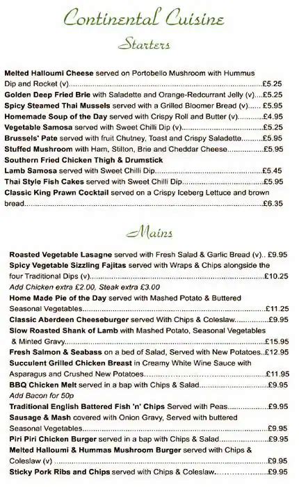 Menu at The Grange Bowling Club, Stockport - Restaurant Guru