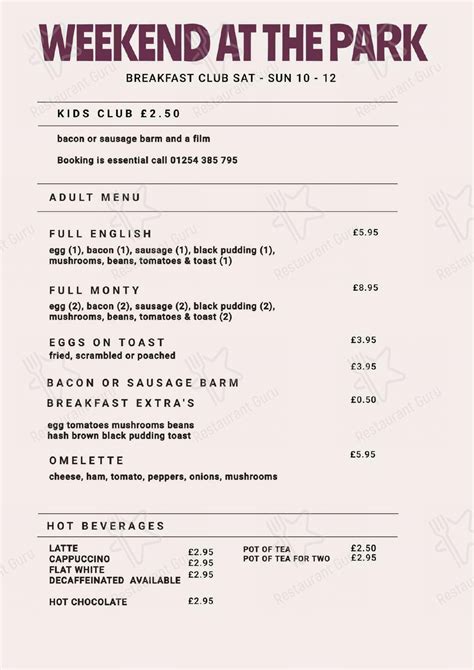 Menu at The Park Inn pub & bar, Accrington - Restaurant Guru