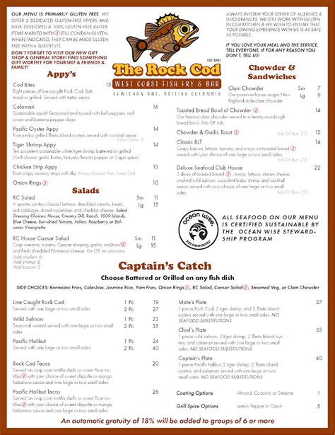 Menu at The Rock Cod restaurant, Cowichan Bay