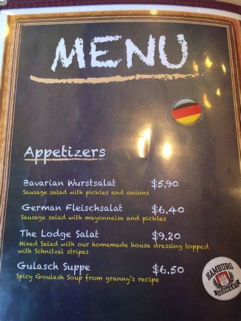 Menu at The Schnitzel Lodge restaurant, Niceville