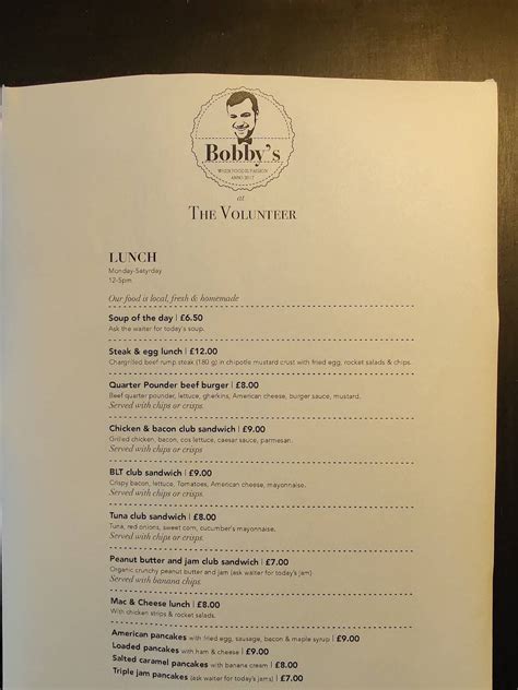 Menu at The Volunteer pub & bar, Theale, The Volunteer