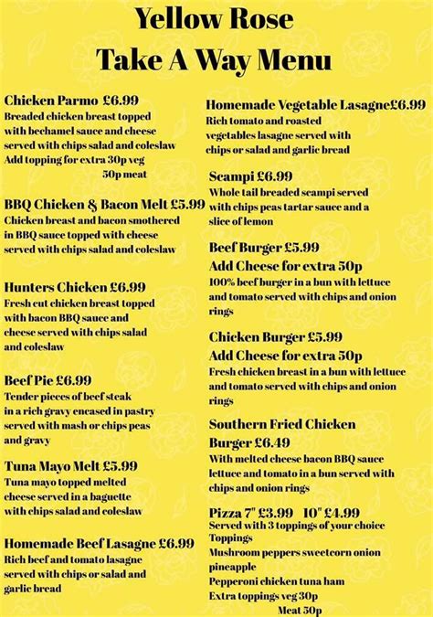 Menu at The Yellow Rose pub & bar, Middlesbrough - Restaurant …