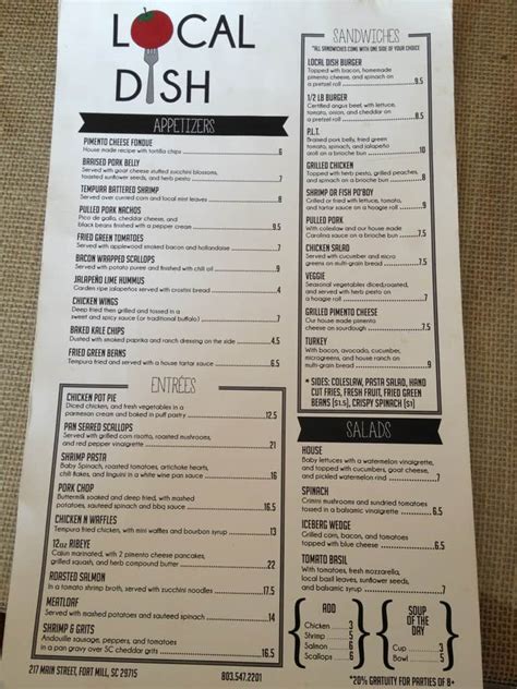 Menu at dish restaurant, Charlotte