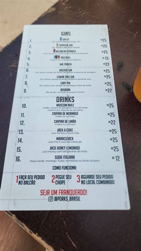 Menu em Porks - Águas claras pub & Bar, Brasília - Restaurant Guru