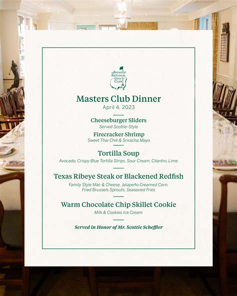 Menu for 2023 Masters Club Dinner is announced, and Twitter has opinions