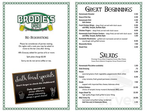 Menu of Brodie