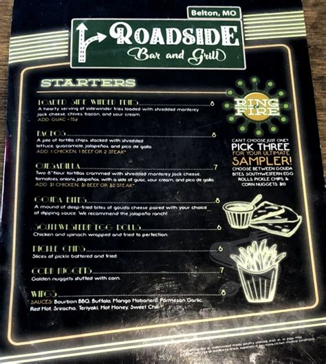 Menu of Roadside Bar & Grill, Plymouth, Sheboygan - Zomato