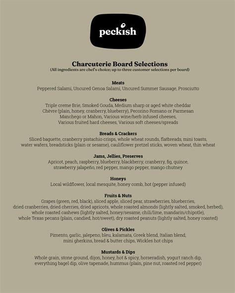 Menus — Peckish : Charcuterie & Gourmet Party Food