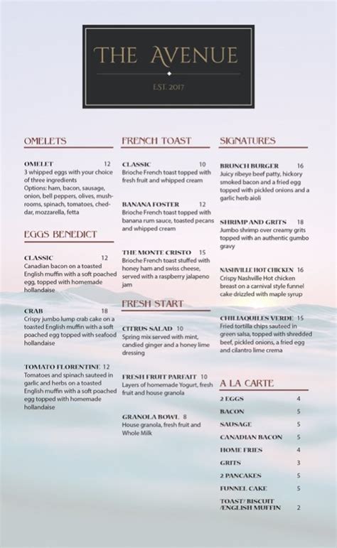 Menus - The Avenue Hotel