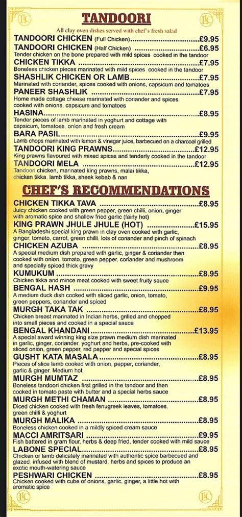 Menus Labone Indian Cuisine